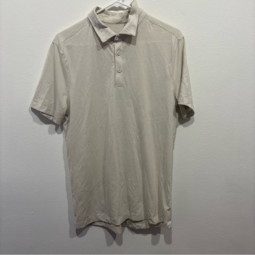 Lululemon cream and grey stripes polo size medium